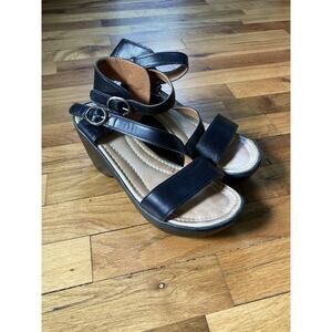 Jafa Womens 39 / 8.5 Black Leather Sandal Wedge Clog Shoes Israel Quality